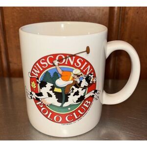 Vintage 1980s Wisconsin Polo Club‎ Mug Cow Jockey Novelty Souvenir New Old Stock